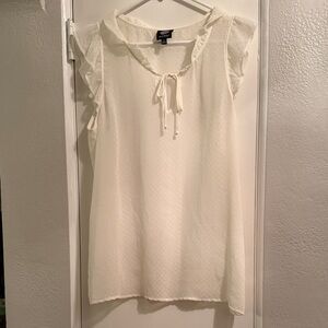 Cream Ruffle-Sleeve Tie-Neck Blouse